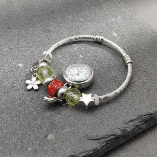 Floral Charm Beaded Bracelet Watch